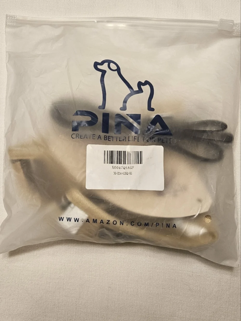 PINA Plaid XS Dog Harness and Leash Set in Beige and Black